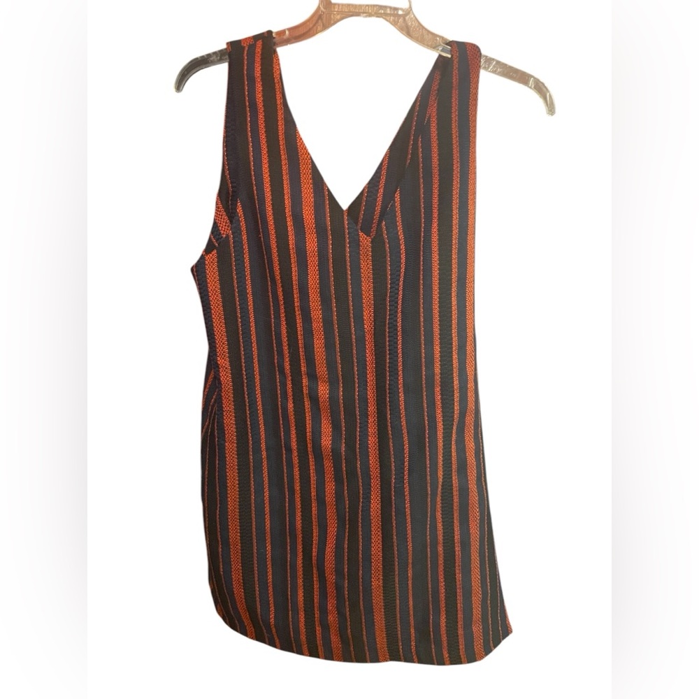 NWT Apricot Orange, blue and black striped v neck tank dress, US12 (UK 16)